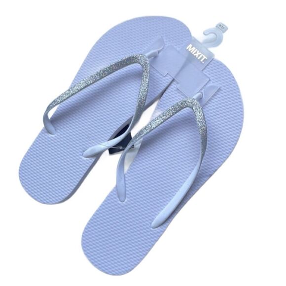MIXIT Brand New White Flip Flops with Silver Sparkly Straps (Size 9/10) - Picture 1 of 10